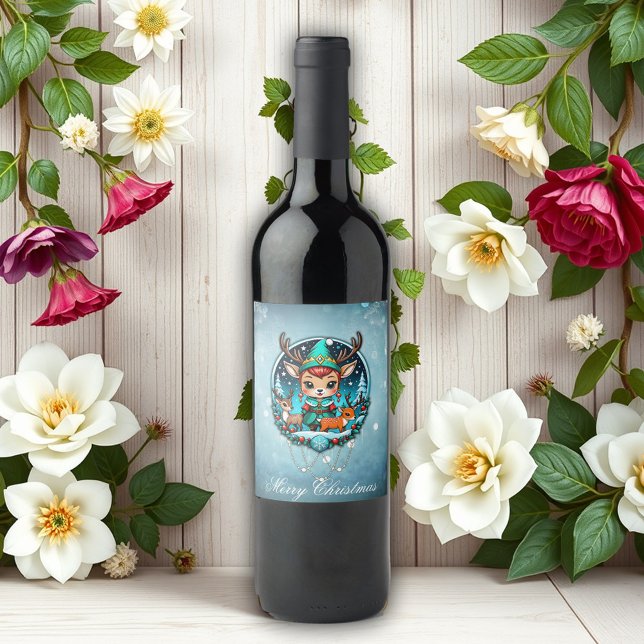 A cute cartoon style reindeer elf  wine label (Creator Uploaded)