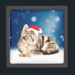 A Cute Cat wearing red Santa hat Christmas Snow Jewellery Box<br><div class="desc">A Cute Cat wearing red Santa hat Christmas Snow</div>