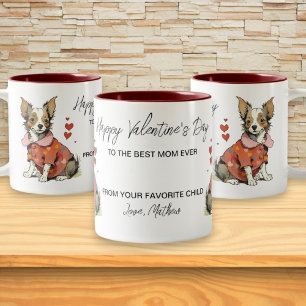A cute Chihuahua on a Valentine's Day card, Two-Tone Coffee Mug