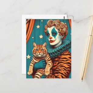 A Cute Clown and Tabby Ginger Cat Postcard
