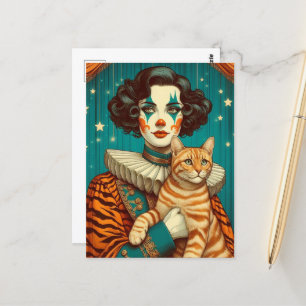 A Cute Clown and Tabby Ginger Cat Postcard