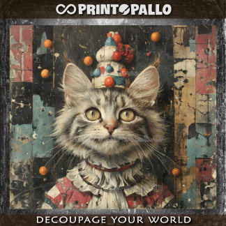A cute clown cat on wood painted wall -  tissue paper