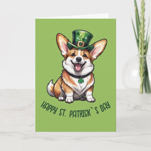 A cute Corgi st patrick`s day Holiday Card (Front)