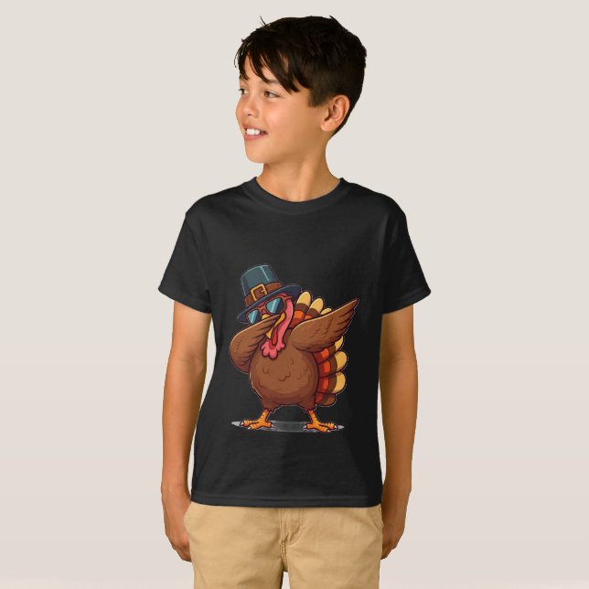 A Cute Dabbing Funny Turkey Thanksgiving T-Shirt (Front Full)