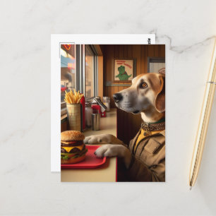 A cute dog at the Diner Postcard