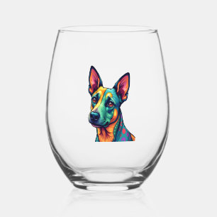 A cute dog Border Collie [RB#10009]  Stemless Wine Glass