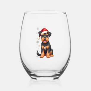 A cute dog Border Collie [RB#10009]  Stemless Wine Glass