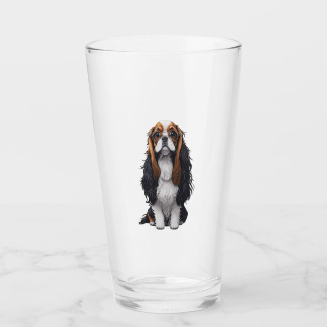 A cute dog King Charles Spaniel  Glass (Front)
