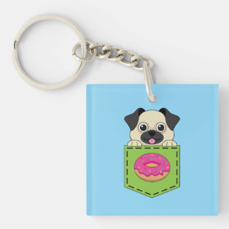 A Cute Dog Peeking and a Strawberry Donut Key Ring