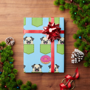 A Cute Dog Peeking and a Strawberry Donut Wrapping Paper