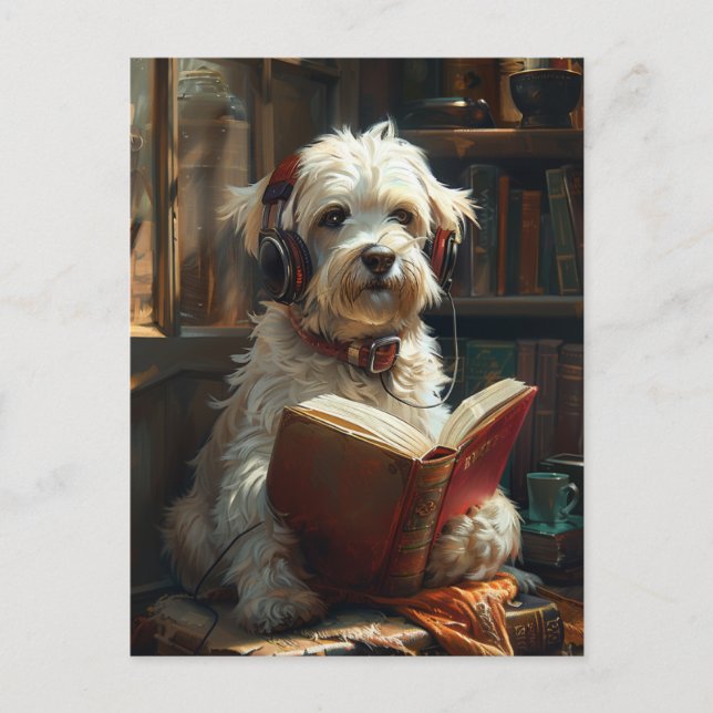 A Cute Dog Reading A Book Postcard (Front)