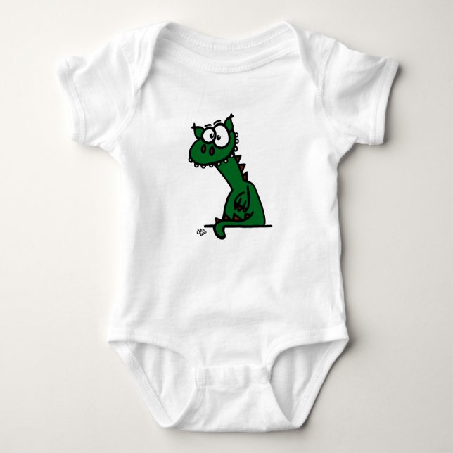 A cute dragon in green baby bodysuit (Front)