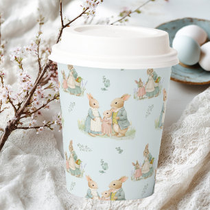 a cute family of rabbits with a baby paper cups