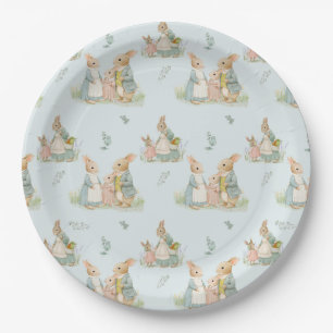 a cute family of rabbits with a baby paper plate