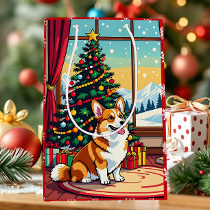 A Cute Festive Corgi Christmas Medium Gift Bag