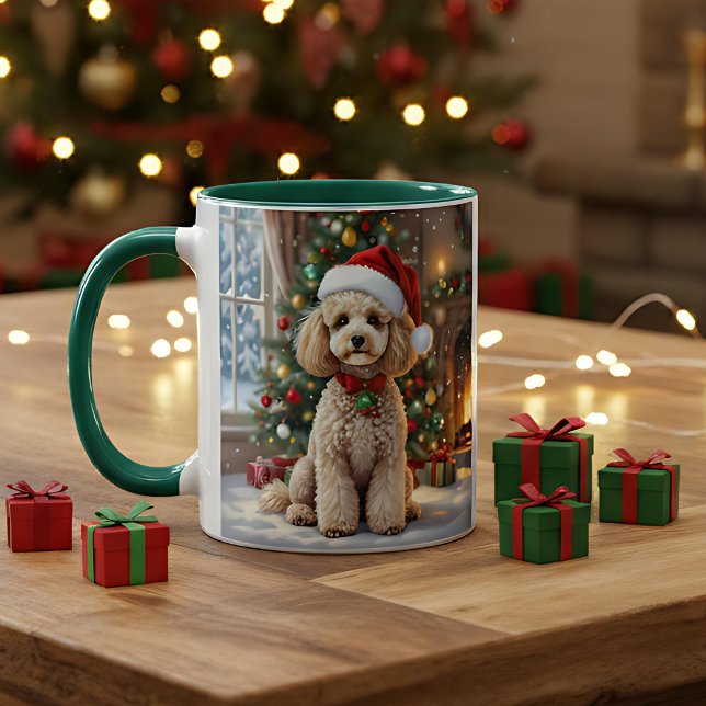 A Cute Festive Poodle Personalized Christmas  Mug (Creator Uploaded)