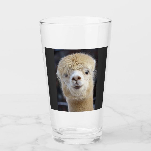 A cute fluffy face of an alpaca          glass (Front)