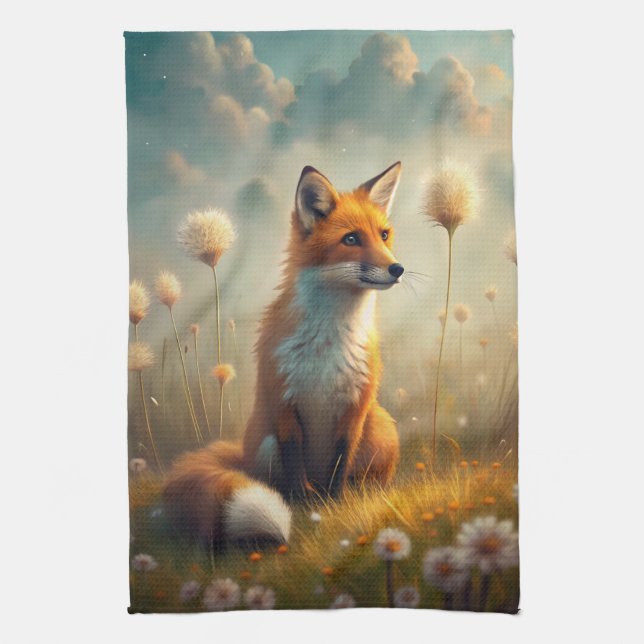 A Cute Forest Red Fox Tea Towel (Vertical)