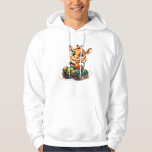 A Cute Giraffe Driving A Car On Road, With A Happy Hoodie