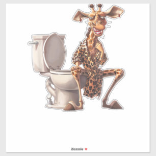 A Cute Giraffe In Pyjamas Sitting On A Toilet 