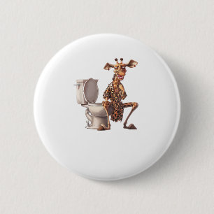 A Cute Giraffe In Pyjamas Sitting On A Toilet 6 Cm Round Badge