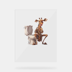A Cute Giraffe In Pyjamas Sitting On A Toilet Acrylic Sign