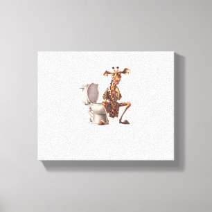 A Cute Giraffe In Pyjamas Sitting On A Toilet Canvas Print