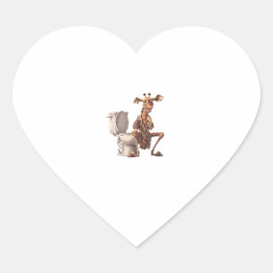 A Cute Giraffe In Pyjamas Sitting On A Toilet Heart Sticker