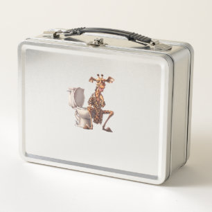 A Cute Giraffe In Pyjamas Sitting On A Toilet  Metal Lunch Box