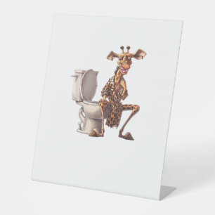 A Cute Giraffe In Pyjamas Sitting On A Toilet  Pedestal Sign