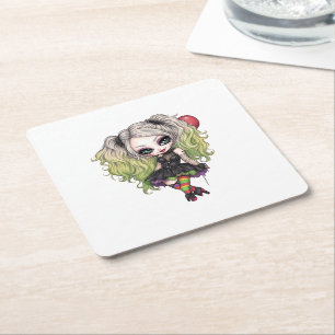 A Cute Girl Halloween Design Collection 15 Square Paper Coaster