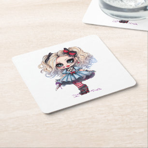 A Cute Girl Halloween Design Collection 21 Square Paper Coaster