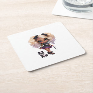 A Cute Girl Halloween Design Collection 8 Square Paper Coaster