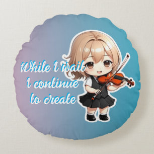 A cute girl playing violin Cushion