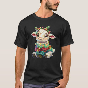 A Cute Goat In A Sweater With Colourful Christmas
