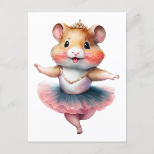 A cute hamster ballerina is dancing ballet. Waterc Holiday Postcard