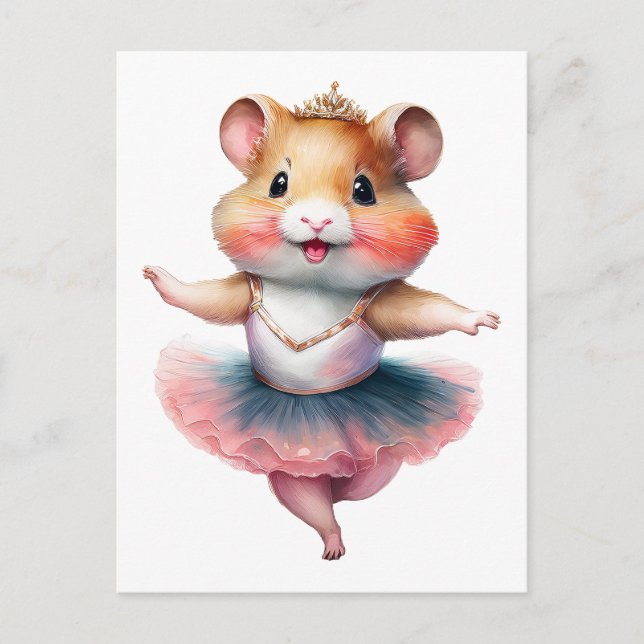 A cute hamster ballerina is dancing ballet. Waterc Holiday Postcard (Front)