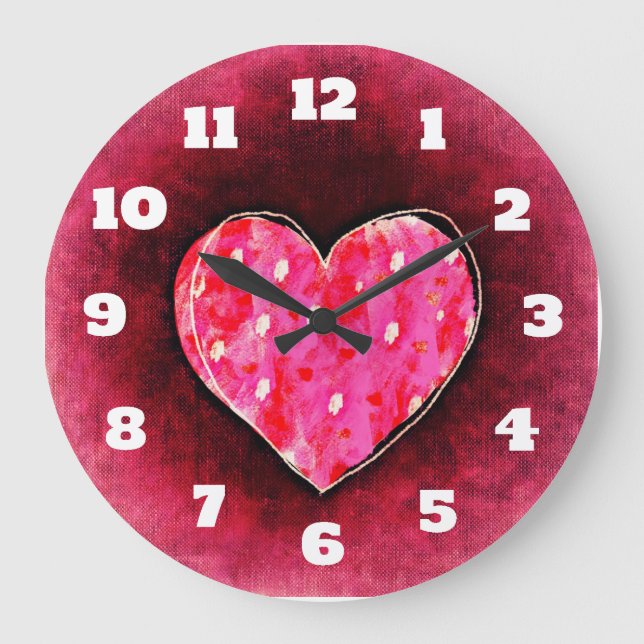 A Cute Hand Drawn Pink Heart on a Grunge Texture Large Clock (Front)