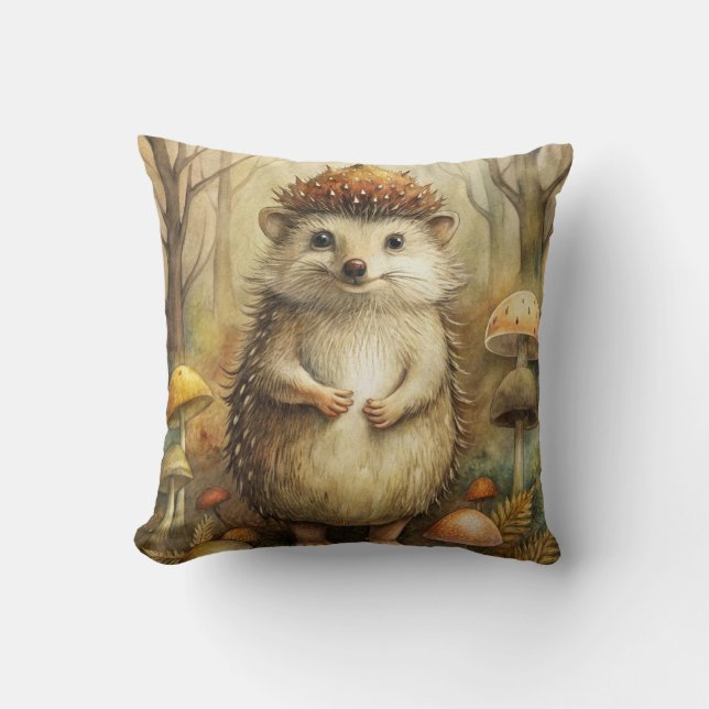 A Cute Hedgehog in Forest Cushion (Front)