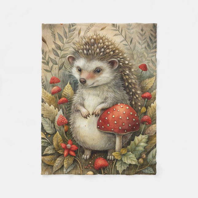 A Cute Hedgehog in Forest Fleece Blanket (Front)