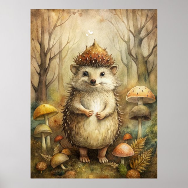 A Cute Hedgehog in Forest Poster (Front)