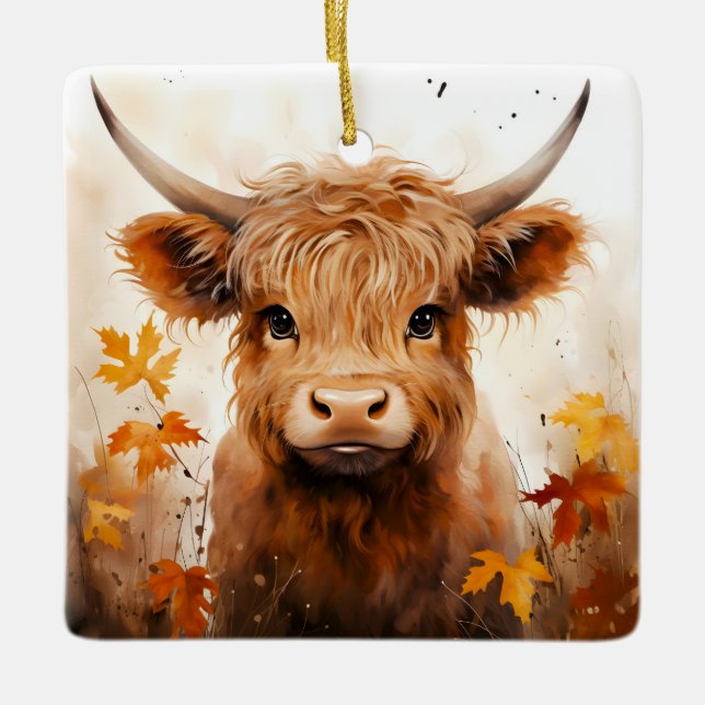 A Cute Highland Cow Series Design 1 Ceramic Ornament (Front)