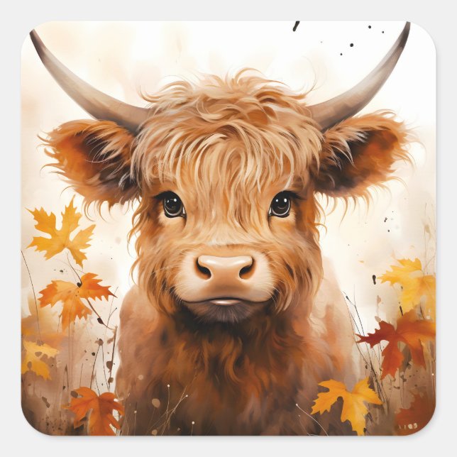A Cute Highland Cow Series Design 1 Square Sticker (Front)