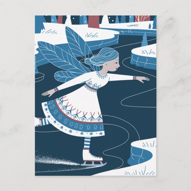 A cute iceskating fairy with blue wings postcard (Front)
