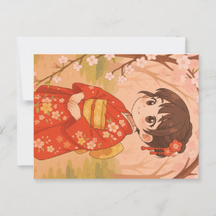 A cute Japanese girl in a cherry blossom garden Postcard