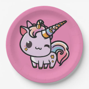 A cute kawaii unicorn paper plate