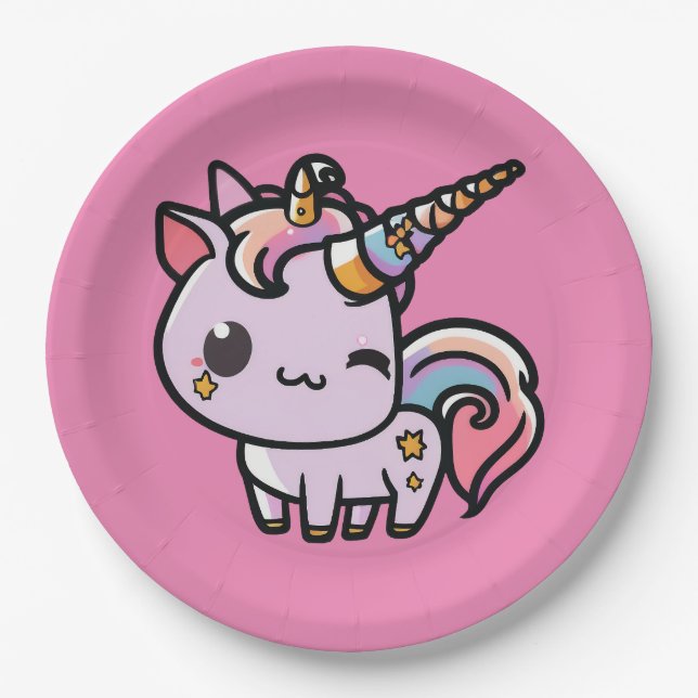 A cute kawaii unicorn paper plate (Front)