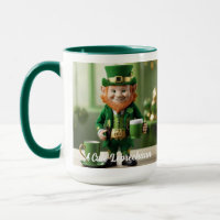 A Cute Leprechaun Holding a Green Cup Coffee Mug