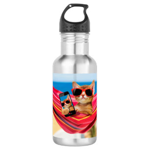A cute little cat was lying in a hammock 532 ml water bottle