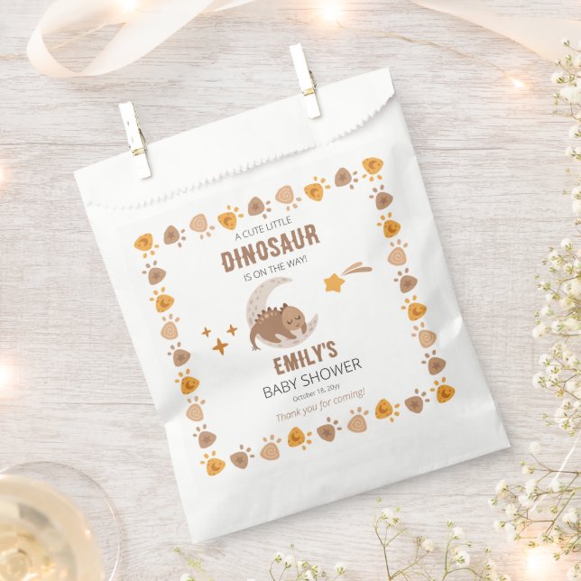 A Cute Little Dinosaur Is On The Way Baby Shower  Favour Bags (Clipped)